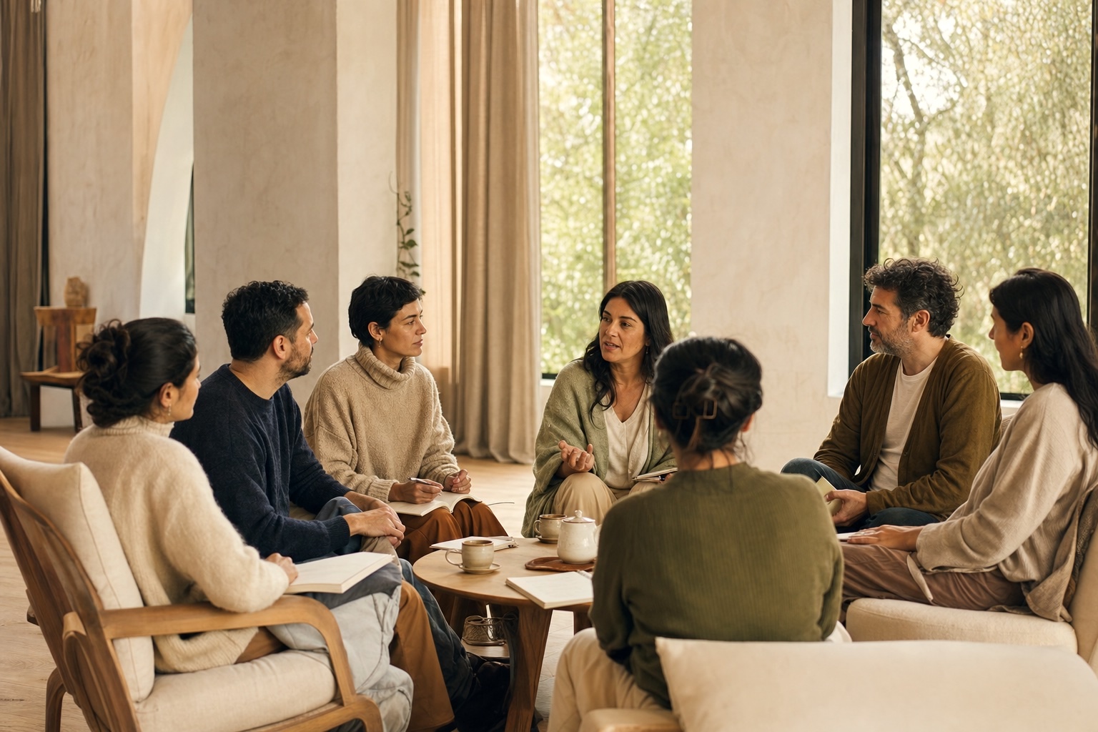 Encuentro de aprendizaje y conversación en un espacio cálido y cuidado